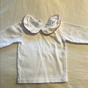 White Peter Pan collar shirt with red trim